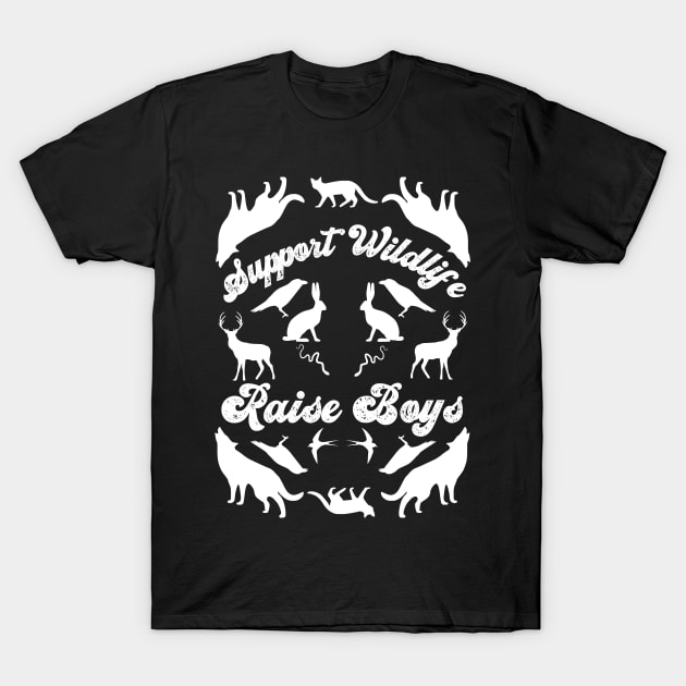 Support Wildlife Raise Boys, Mirrored Wild Animals Design T-Shirt by AddiBettDesigns